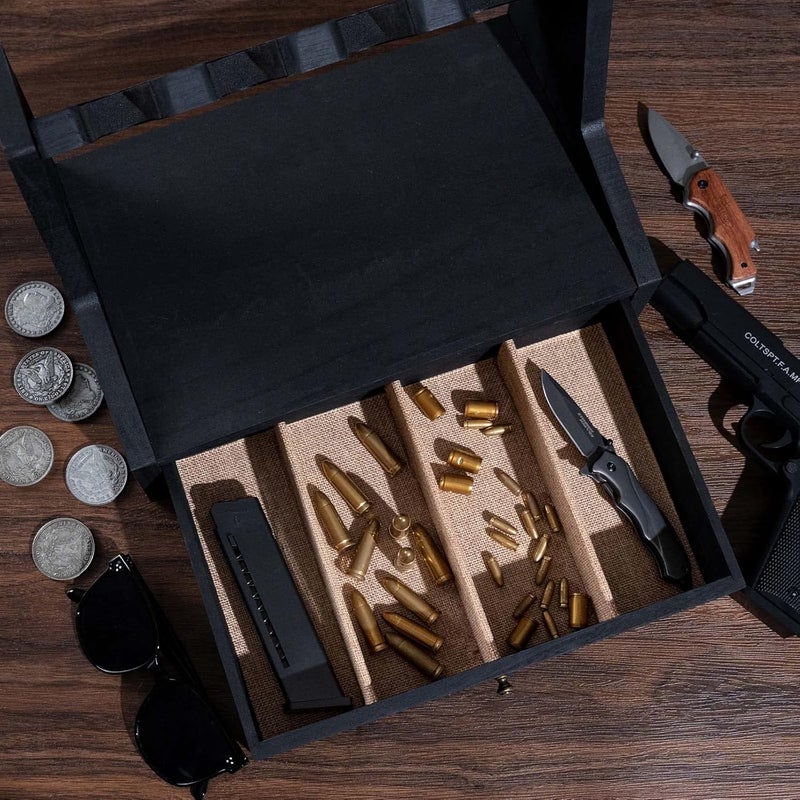 DGWJSU Pistol Rack Gun Safe, Real Wood Handgun Rack Holder for Gun Cabinet Accessories, Rustic Style Gun Rack Organizer for Nightstand, Gifts for Men - Image 2